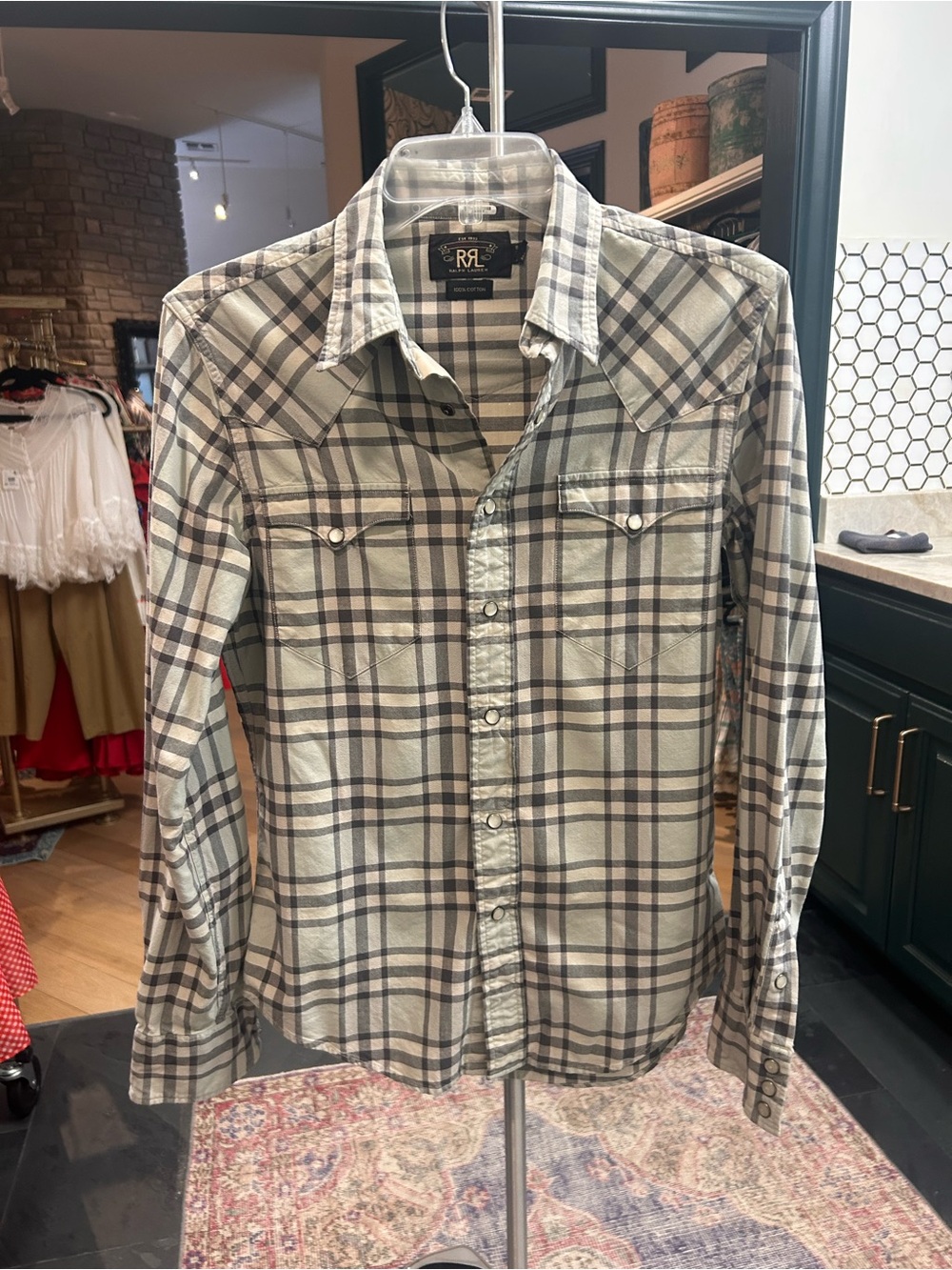 Double RL Plaid Western Pearl Snap Button-Up Shirt